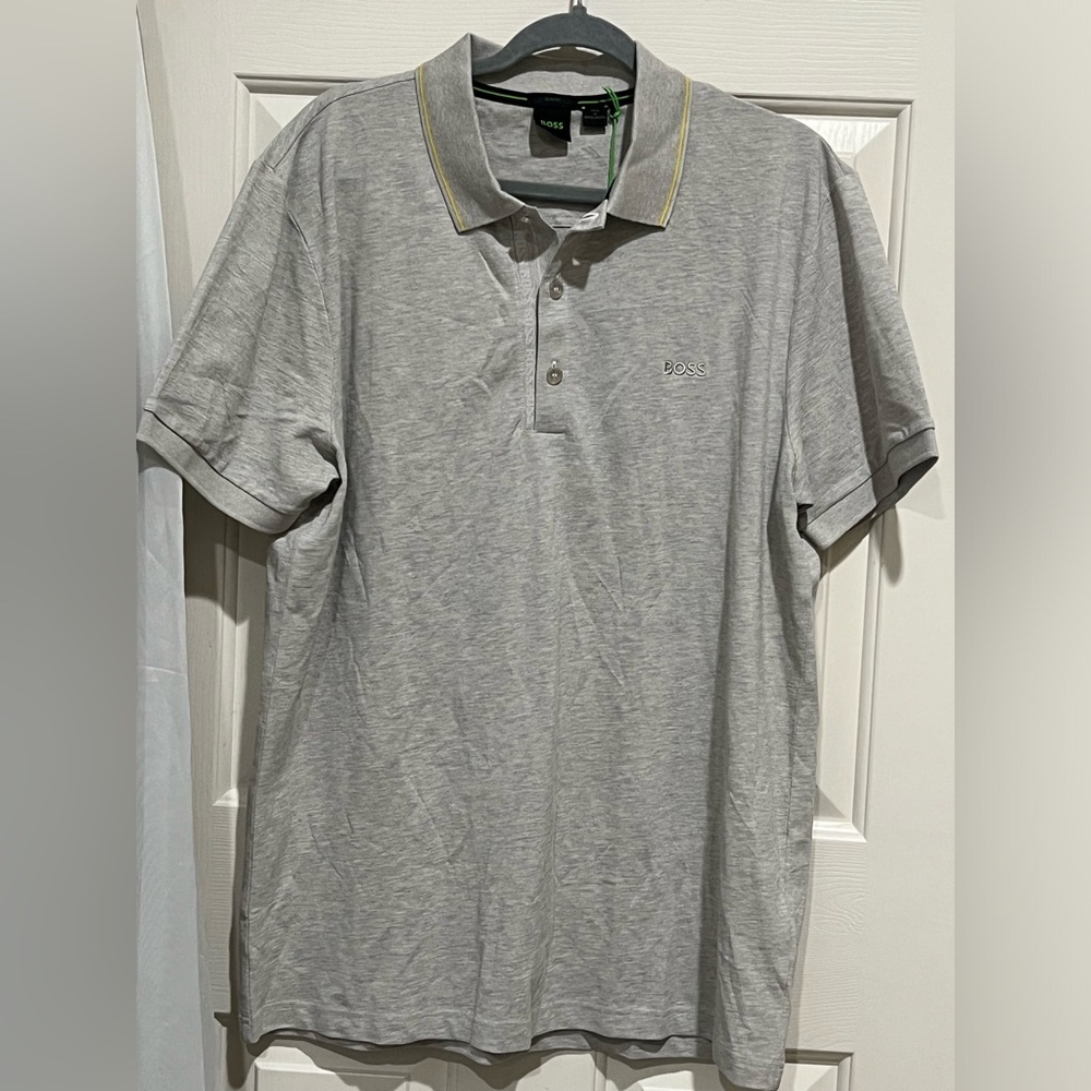 BOSS Light Gray Polo with Yellow Trim men SIZE XXL